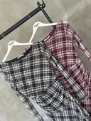 Plaid Print Tulle Maxi Dress with Draping